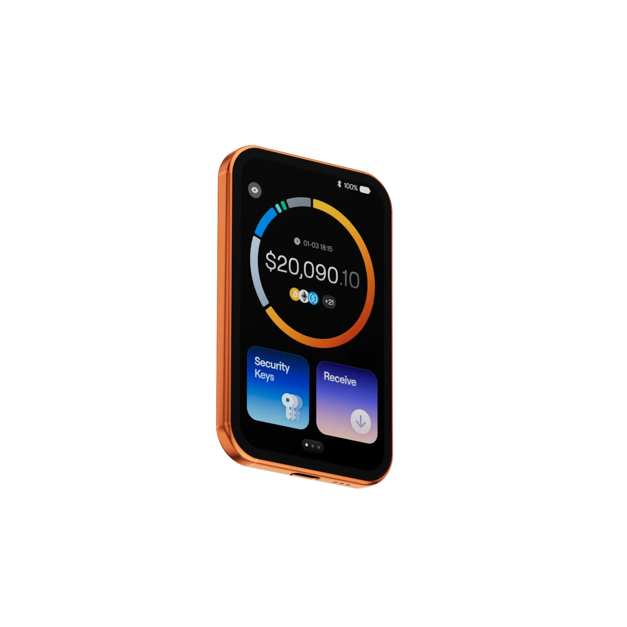 OneKey Pro 2 in orange showing its portfolio screen