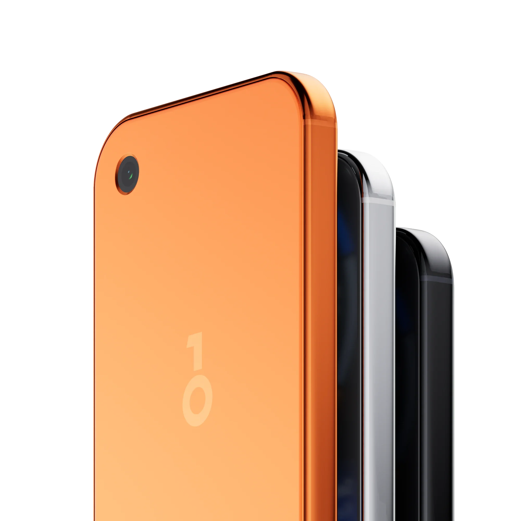 Close-up of the Horizon Orange back of OneKey Pro 2 in front of the silver and black models