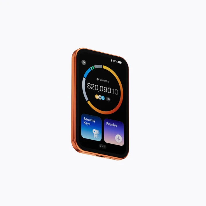 OneKey Pro 2 in orange showing its portfolio screen