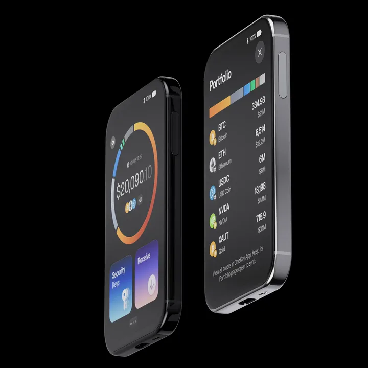 OneKey Pro 2 devices showing safeOS 2 portfolio and asset screens
