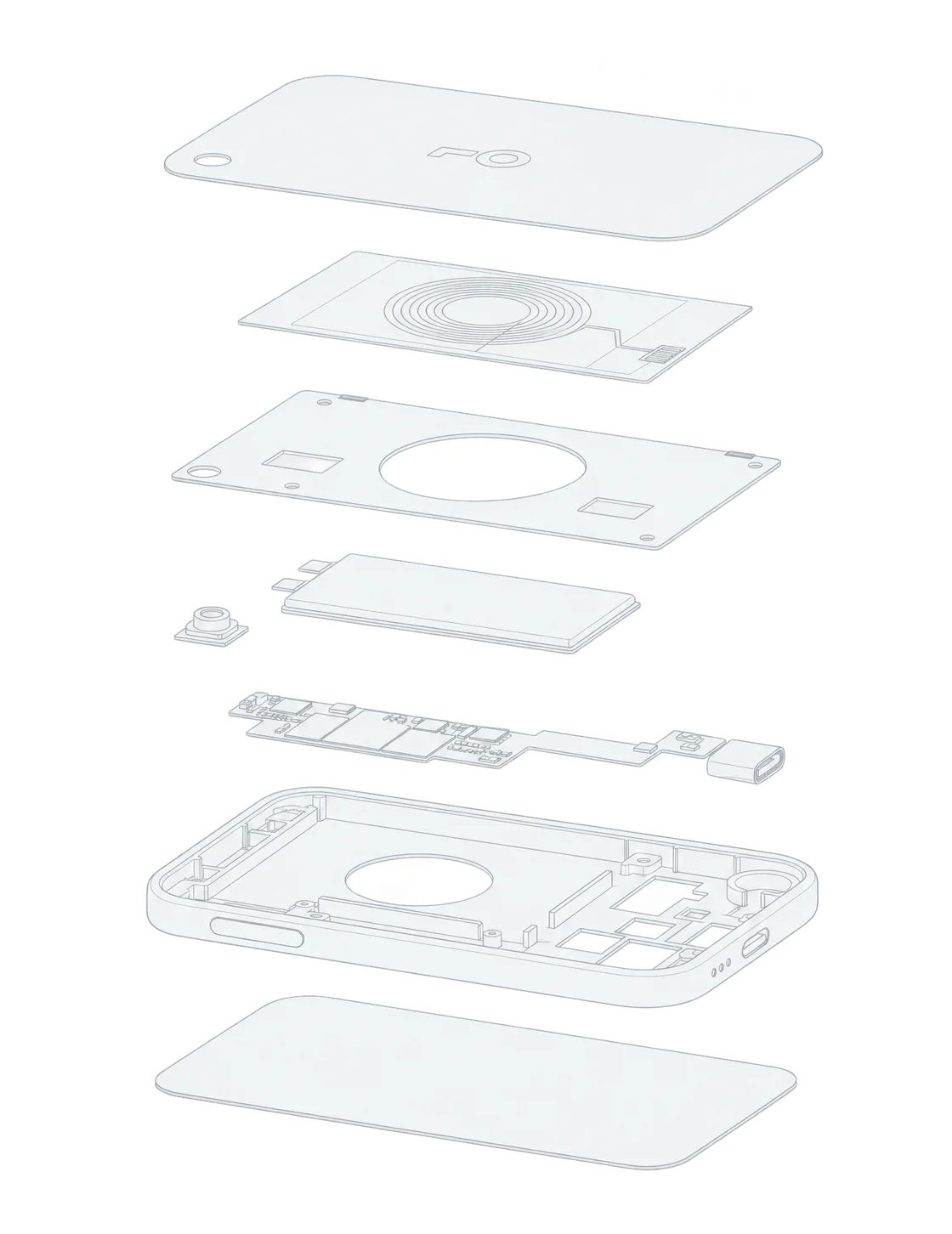 Exploded view of OneKey Pro 2 components