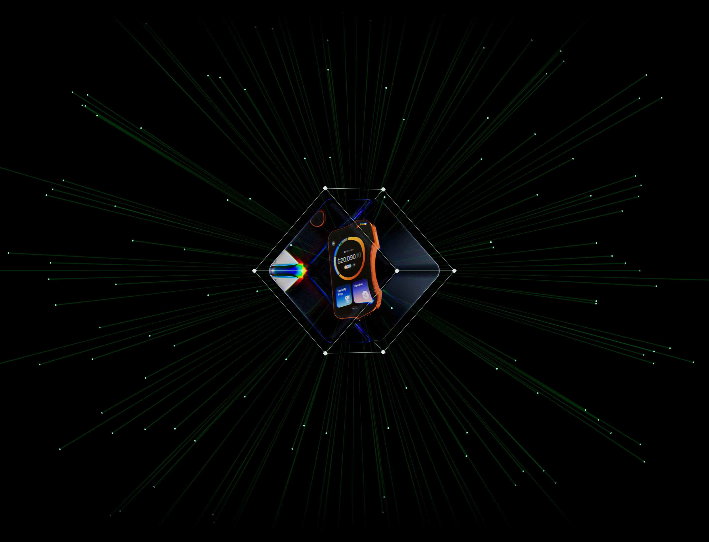 Secure chip illustration radiating quantum-resistant protection