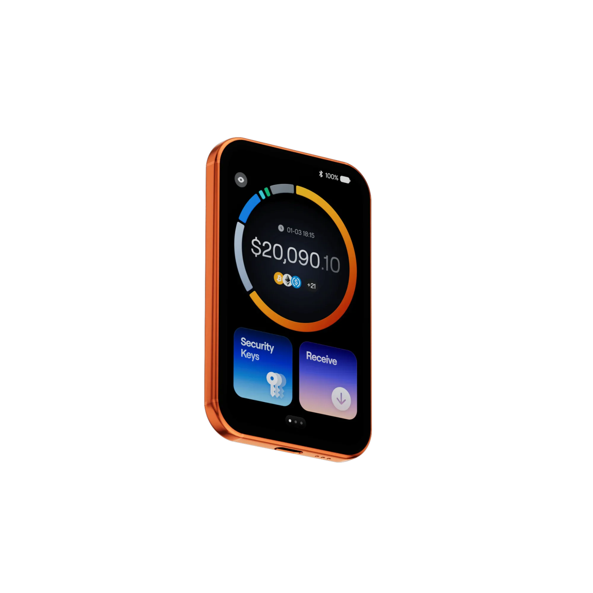 OneKey Pro 2 in orange showing its portfolio screen