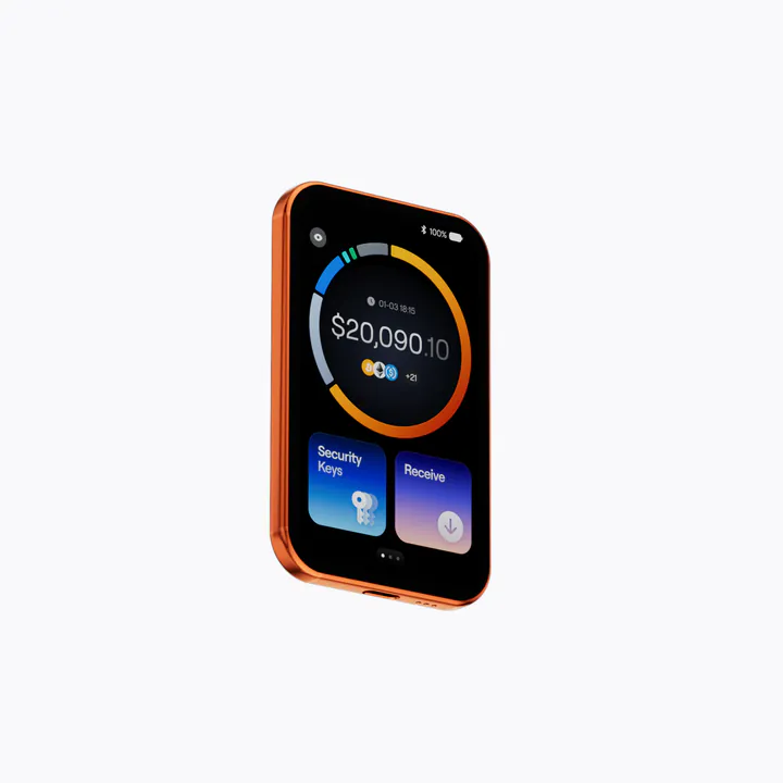 OneKey Pro 2 in orange showing its portfolio screen