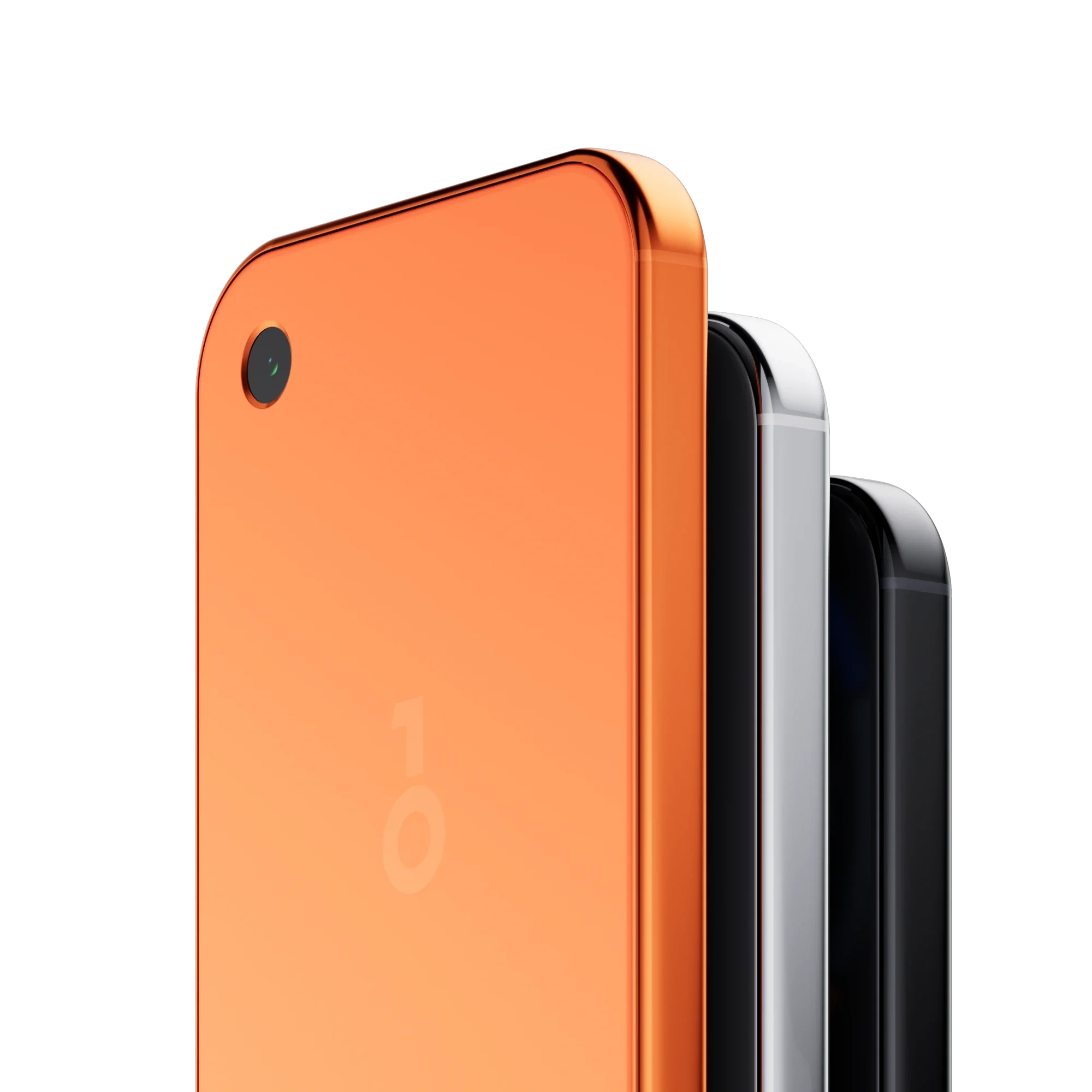 Close-up of the Horizon Orange back of OneKey Pro 2 in front of the silver and black models